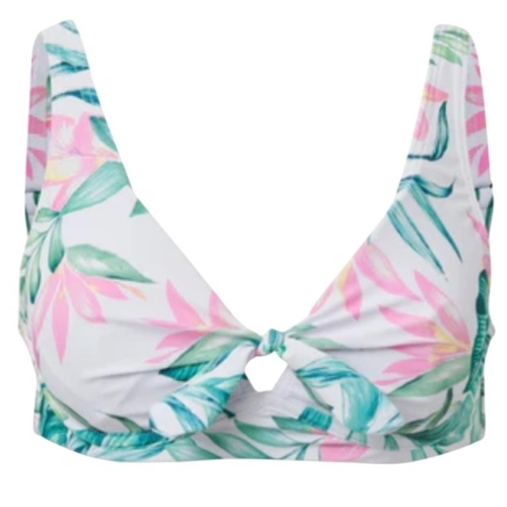 Venus Underwire‎ Retro Bikini Top Size 36D Tropical Garden Pink Green Vacation